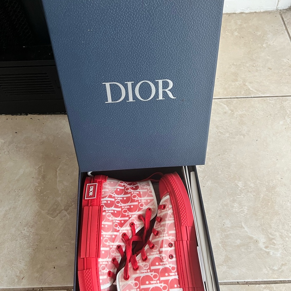Dior Pink and Red High-Top Sneakers